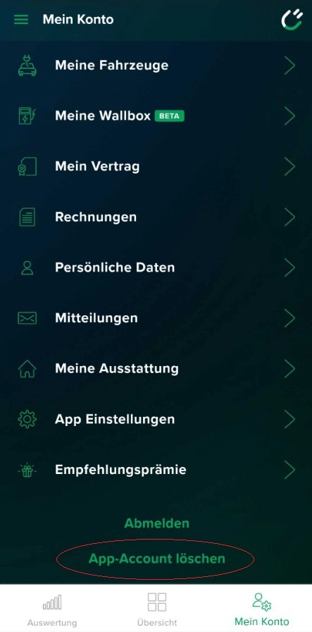 Rabot Charge app: Mein Konto